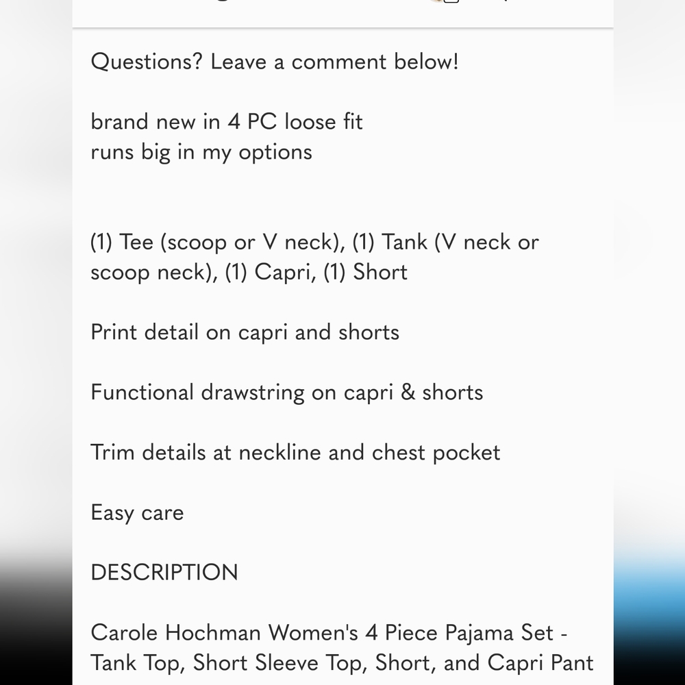 Carole Hochman Cotton 4pc Pajama Set short sleeve tank tee capri… - Picture 10 of 10